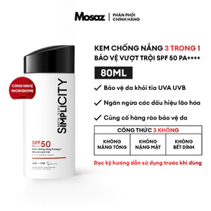 Kem chống nắng nam Men Stay Simplicity Invisible Sunscreen 3in1 bảo vệ vượt trội SPF 50+ PA++++ dạng sữa 80ml