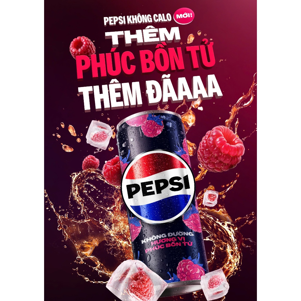 Ảnh Thùng 24 Lon Nước Ngọt Có Gaz Pepsi Phúc Bồn Tử Không Đường (320ml/lon) 1