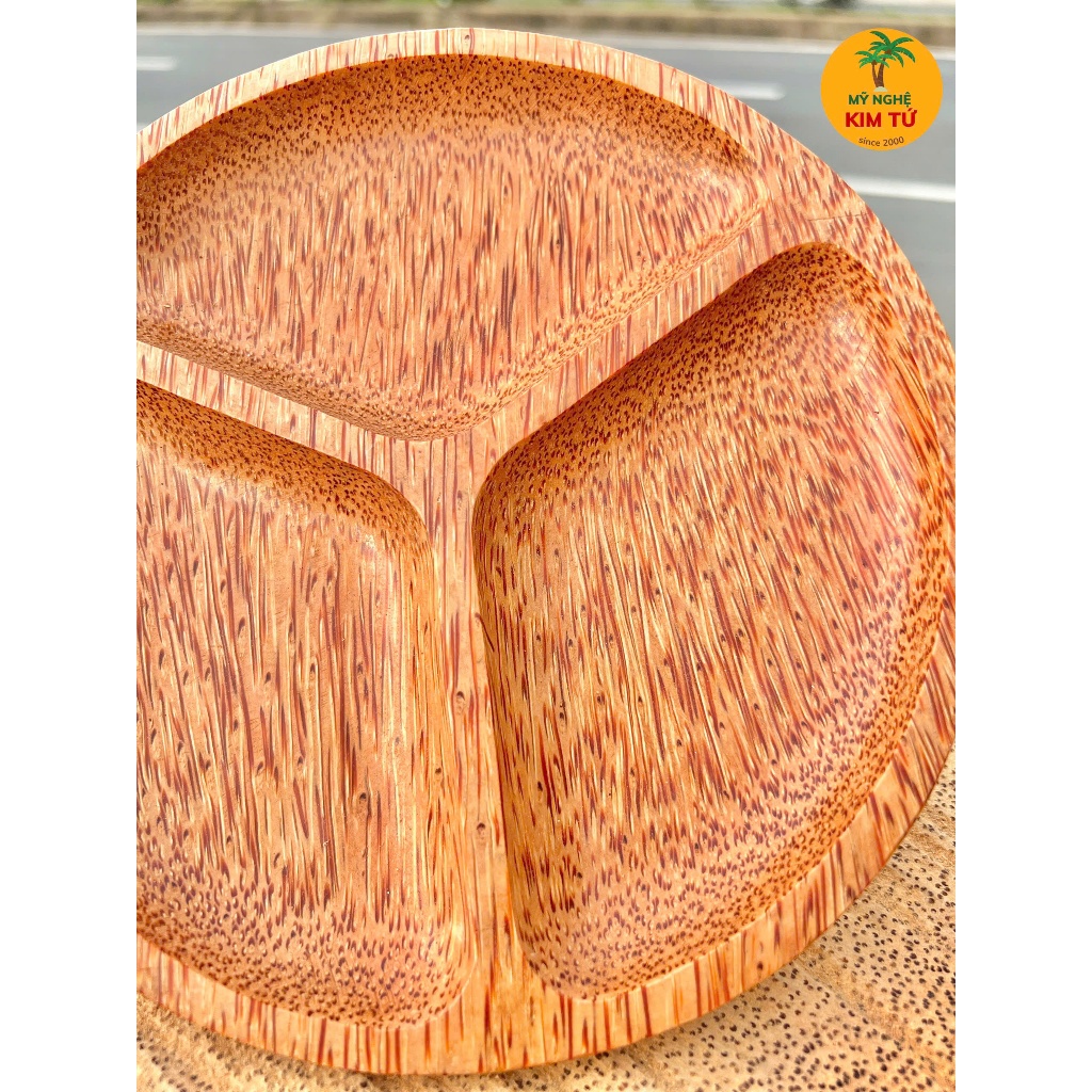 Dĩa Gỗ Dừa Nguyên Khối 3 Ngăn Đựng Trái Cây, Bánh Kẹo, Decor Bàn Tiệc, Quà Tặng Cao Cấp Đậm Chất Miền Tây - KIM TỨ