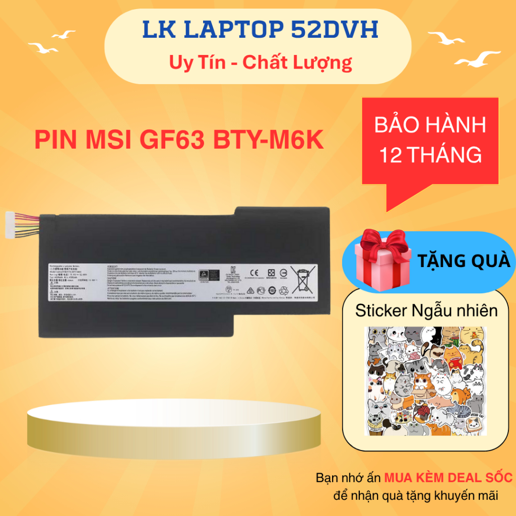 Pin Laptop MSI BTY-M6K GS63VR 7RG Stealth Pro GF63 Thin 8RB 8RC 8RD 9SC 9SCXR New 100%