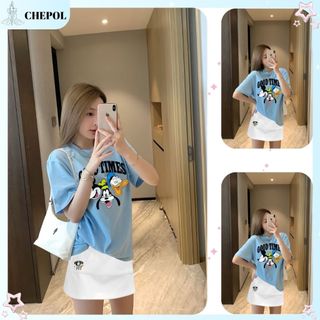 Set ( Áo Thun Xanh Biển + Chân Váy Ngắn) Áo Phông Nữ Chepol UNISEX,Cổ Tròn,Tay Ngắn,Chất Cotton Co Dãn   CP_x8532