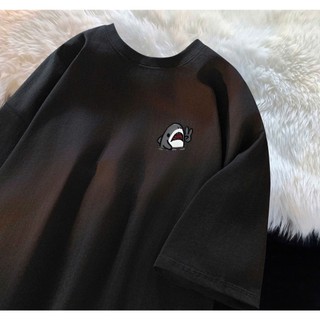 Áo thun phông nữ nam form rộng dấu quần chất liệu cotton khô in hình cá mập