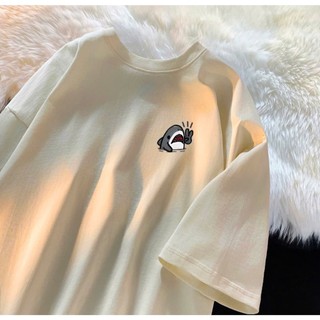 Áo thun phông nữ nam form rộng dấu quần chất liệu cotton khô in hình cá mập