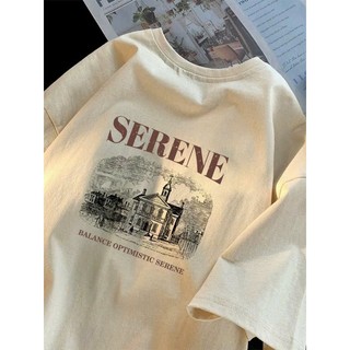 Áo thun phông nữ nam chất liệu cotton khô form rộng dấu quần in hình SERENE