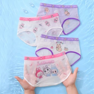 Combo 4 quần chíp tam giác bé gái, quần lót trẻ em lưới lạnh cao cấp họa tiết Labubu hottrend 10-42kg