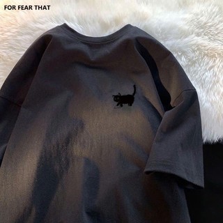 Áo thun phông nữ nam 3158 form rộng chất liệu cotton khô in hình mèo vấp đá