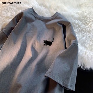 Áo thun phông nữ nam 3158 form rộng chất liệu cotton khô in hình mèo vấp đá