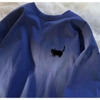 Áo thun phông nữ nam 3158 form rộng chất liệu cotton khô in hình mèo vấp đá
