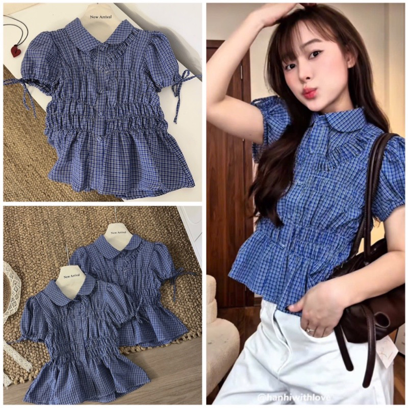 Áo sơ mi nữ cổ sen cộc tay nhún eo tiểu thư by.thanhhuyenclothing New 2025