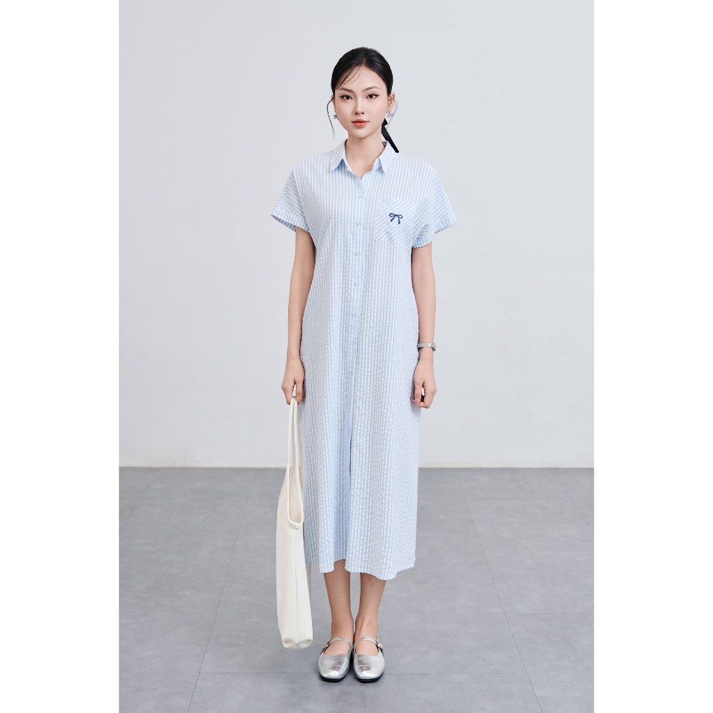 Ảnh Đầm Suông Cổ Đức Thêu Ngực Đầm Sơ Mi Dáng Dài VIEN TRAN V63T25H009 4