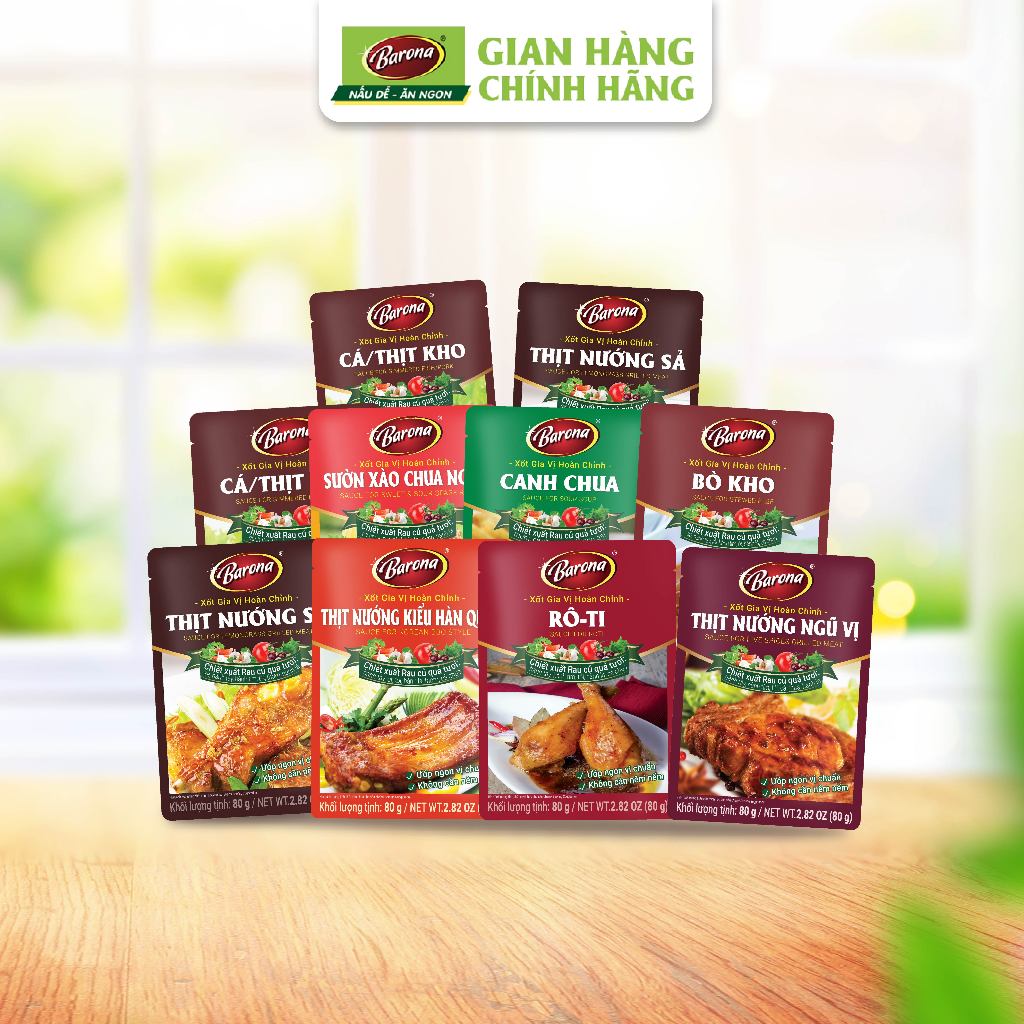 Ảnh Gia Vị Barona 80g ướp ngon chuẩn vị không cần nêm nếm [Khi mua 20 gói bất kì tặng 1 gói Bún Sườn 110g,HSD:12/2025] 1