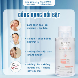 Nước Tẩy Trang Tinh Khiết Chiết Xuất DNA Cá Hồi Coopy Vitamin B9 Cleansing Water 400ml, Dùng Cho Mọi Loại Da