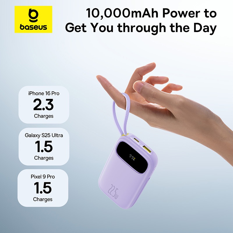 Baseus Sạc Dự Phòng Hai Đầu Dây 10000mAh PD 22.5W TypeC &IP 2 Cổng Tiện Dụng Cho iP 15 14 13 Samsung