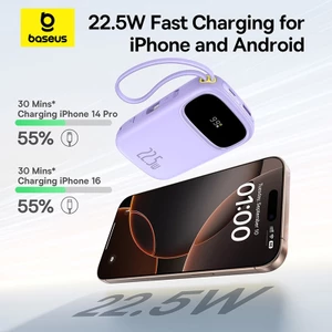 Baseus Sạc Dự Phòng Hai Đầu Dây 10000mAh PD 22.5W TypeC &IP 2 Cổng Tiện Dụng Cho iP 15 14 13 Samsung