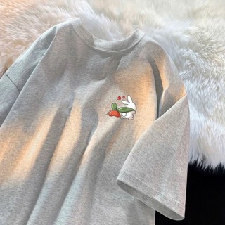 Áo thun phông nữ nam chất liệu cotton khô form rộng in hình thỏ cà rốt
