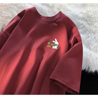 Áo thun phông nữ nam chất liệu cotton khô form rộng in hình thỏ cà rốt