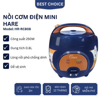 Nồi cơm điện mini Hare HR RC808 công suất 250W dung tích 0.8L, lòng nồi phủ chống dính, Bh 12 Tháng