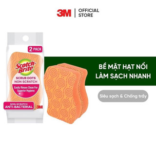 Gói 02Miếng rửa chén hạt nổi 3M™ Scotch-Brite®, siêu sạch, chống trầy, xanh/cam, Làm sạch các vết bẩn cứng đầu