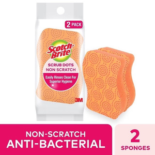 Gói 02Miếng rửa chén hạt nổi 3M™ Scotch-Brite®, siêu sạch, chống trầy, xanh/cam, Làm sạch các vết bẩn cứng đầu