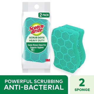 Gói 02Miếng rửa chén hạt nổi 3M™ Scotch-Brite®, siêu sạch, chống trầy, xanh/cam, Làm sạch các vết bẩn cứng đầu