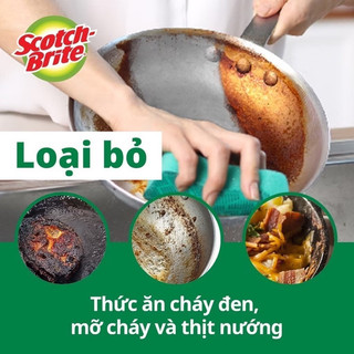 Gói 02Miếng rửa chén hạt nổi 3M™ Scotch-Brite®, siêu sạch, chống trầy, xanh/cam, Làm sạch các vết bẩn cứng đầu