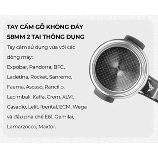 Feepie tay cầm gỗ pha espresso không đáy 58mm 2 tai thông dụng