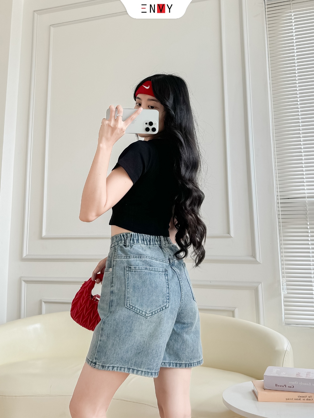 Ảnh Quần Jean Ngố Nữ Form Ống Chữ A, Jean vải mềm lưng thun sau ENVY JS58 2