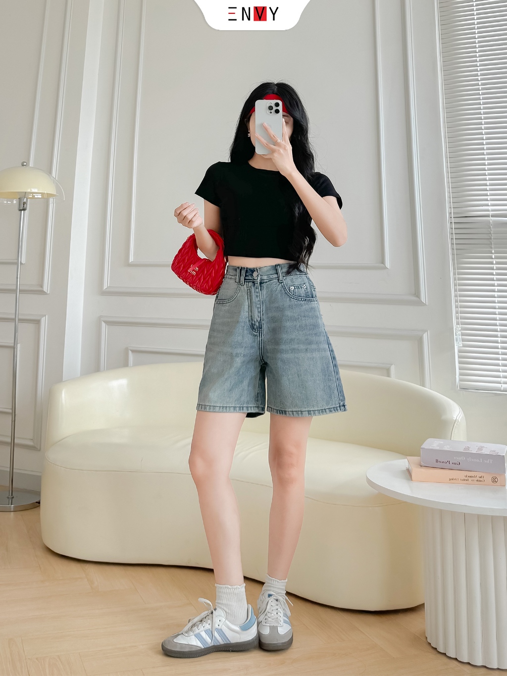 Ảnh Quần Jean Ngố Nữ Form Ống Chữ A, Jean vải mềm lưng thun sau ENVY JS58 4
