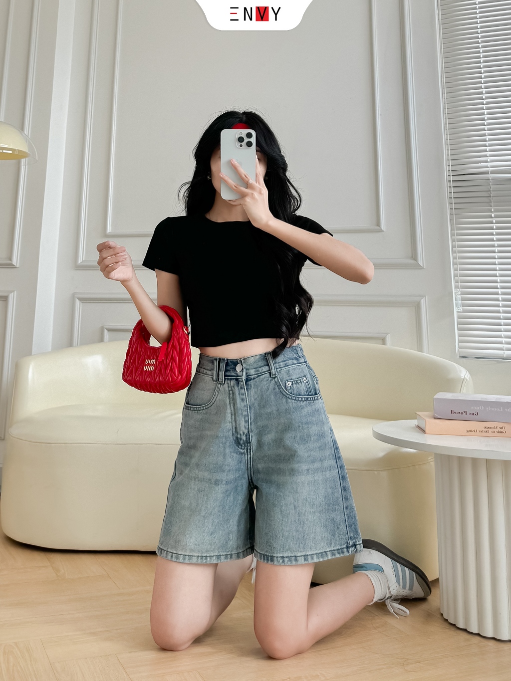 Ảnh Quần Jean Ngố Nữ Form Ống Chữ A, Jean vải mềm lưng thun sau ENVY JS58 1
