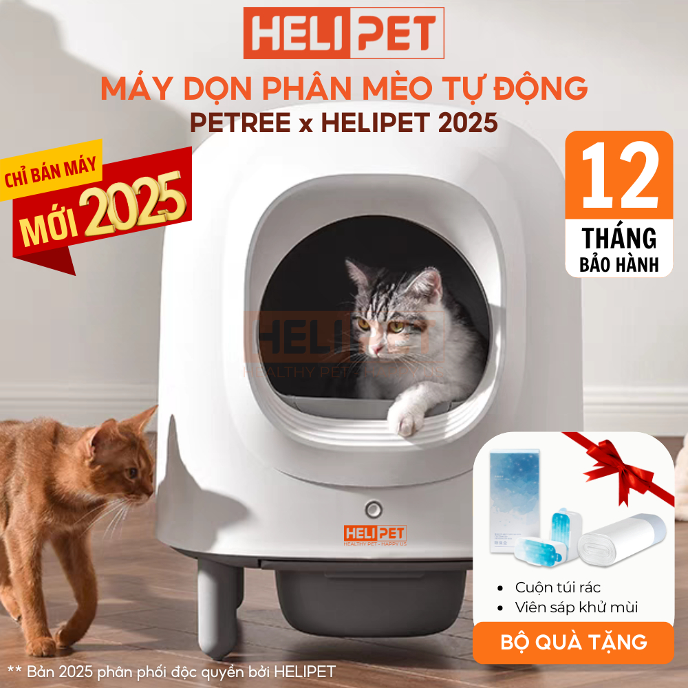 Ảnh [NEW 2025] Máy Vệ Sinh, Dọn Phân Mèo Tự Động PETREE x HeLiPet, Kết Nối Wifi, Dùng App, Bản Quốc Tế 1
