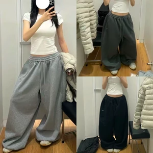 Quần nỉ ống rộng màu trơn ghi đen mùa thu đông phong cách hiphop QN001 - Tiktik