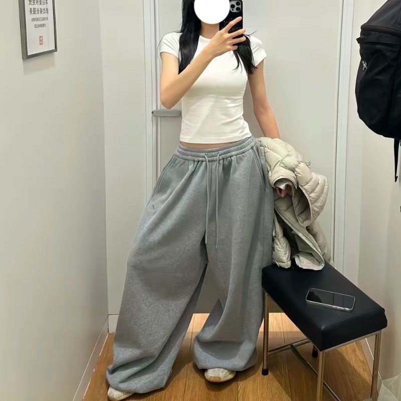 (sẵn) Quần nỉ ống rộng màu trơn ghi đen mùa thu đông phong cách hiphop QN001 - Tiktik