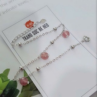 Lắc chân trái châu hồng xinh xắn khắc s925 BHLC32