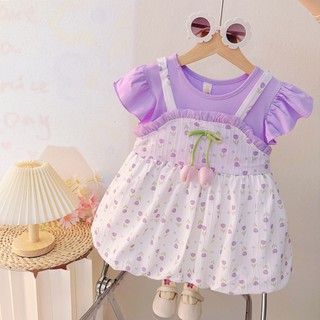 Đầm yếm bé gái 6th-3 tuổi hoa tullip mùa hè vải thun cotton mềm mát Váy bí xinh xắn D1129
