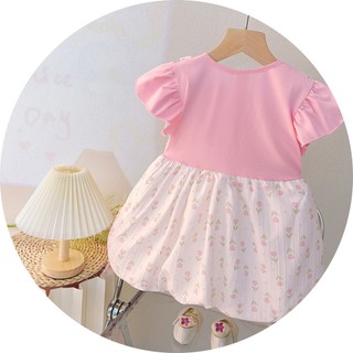 Đầm yếm bé gái 6th-3 tuổi hoa tullip mùa hè vải thun cotton mềm mát Váy bí xinh xắn D1129