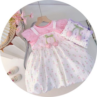 Đầm yếm bé gái 6th-3 tuổi hoa tullip mùa hè vải thun cotton mềm mát Váy bí xinh xắn D1129