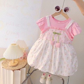 Đầm yếm bé gái 6th-3 tuổi hoa tullip mùa hè vải thun cotton mềm mát Váy bí xinh xắn D1129