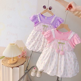 Đầm yếm bé gái 6th-3 tuổi hoa tullip mùa hè vải thun cotton mềm mát Váy bí xinh xắn D1129