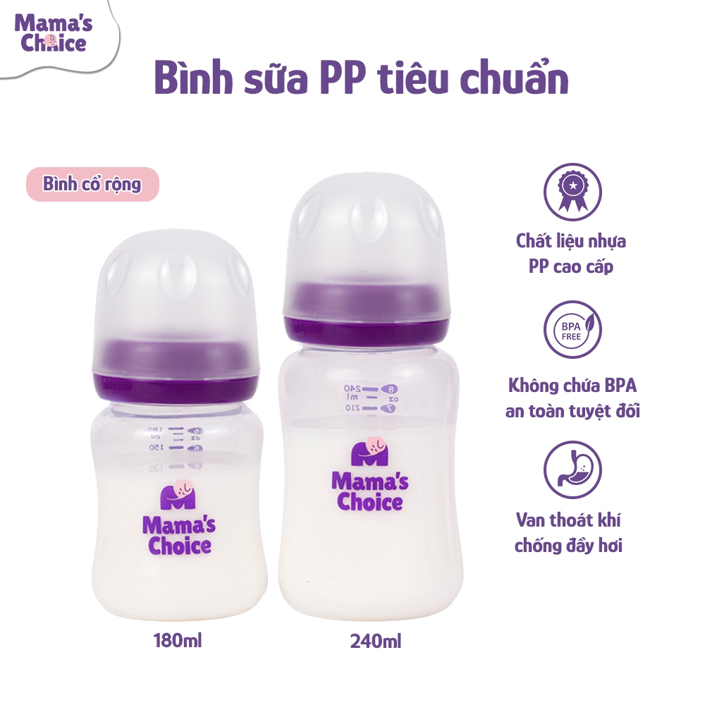 Ảnh Bình Sữa Mama's Choice Núm Ti Lansinoh Chất Liệu PP, Dung Tích 180ml 240ml, Núm Ty Size S M F 1