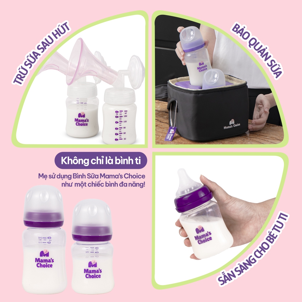 Ảnh Bình Sữa Mama's Choice Núm Ti Lansinoh Chất Liệu PP, Dung Tích 180ml 240ml, Núm Ty Size S M F 4