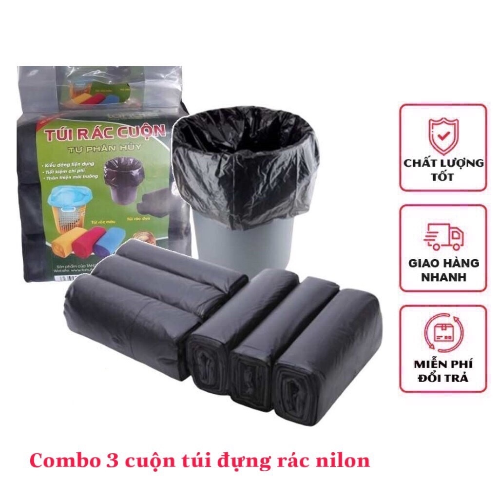 [Túi nặng 1Kg] Combo 3 Cuộn Túi Đựng Rác Tự Huỷ Sinh Học Túi Rác Tự Phân Hủy Chất Liệu Dai