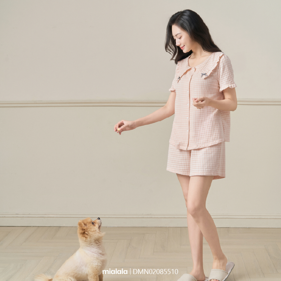 Ảnh Đồ bộ mặc nhà Mialala chất liệu cotton họa tiết kẻ caro DMN02025432 1