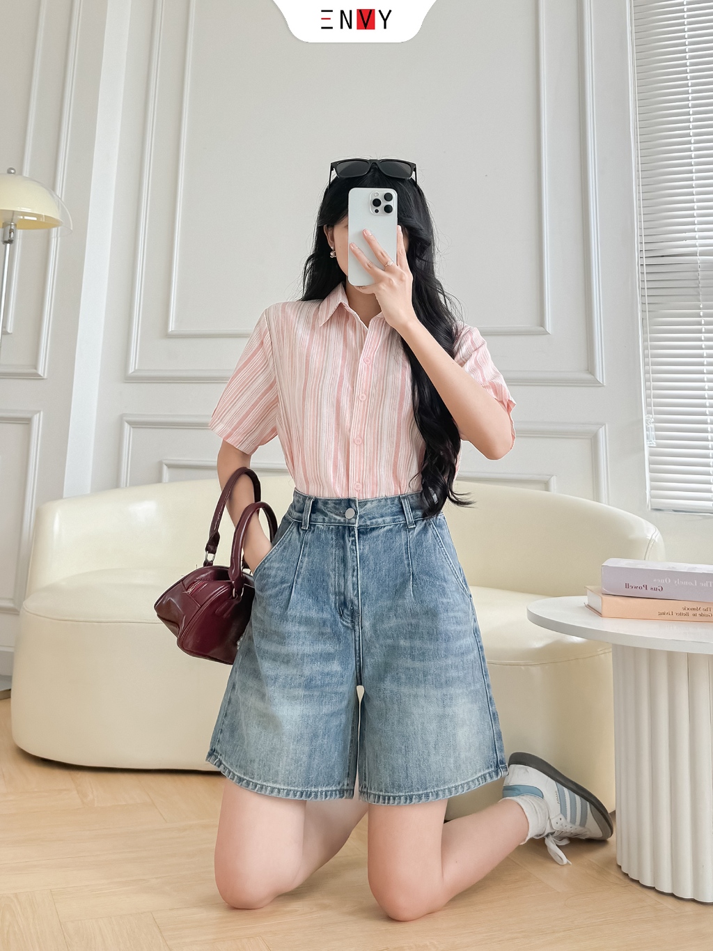 Ảnh Quần Jean Ngố Nữ Lưng Cao Ống Rộng, Vải Jean mềm màu Trend ENVY JS59 2