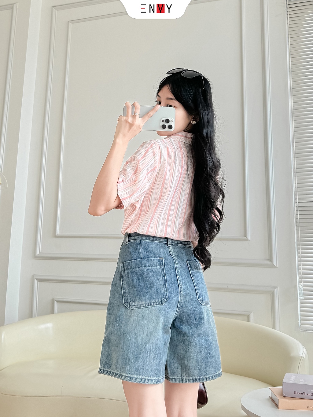 Ảnh Quần Jean Ngố Nữ Lưng Cao Ống Rộng, Vải Jean mềm màu Trend ENVY JS59 3