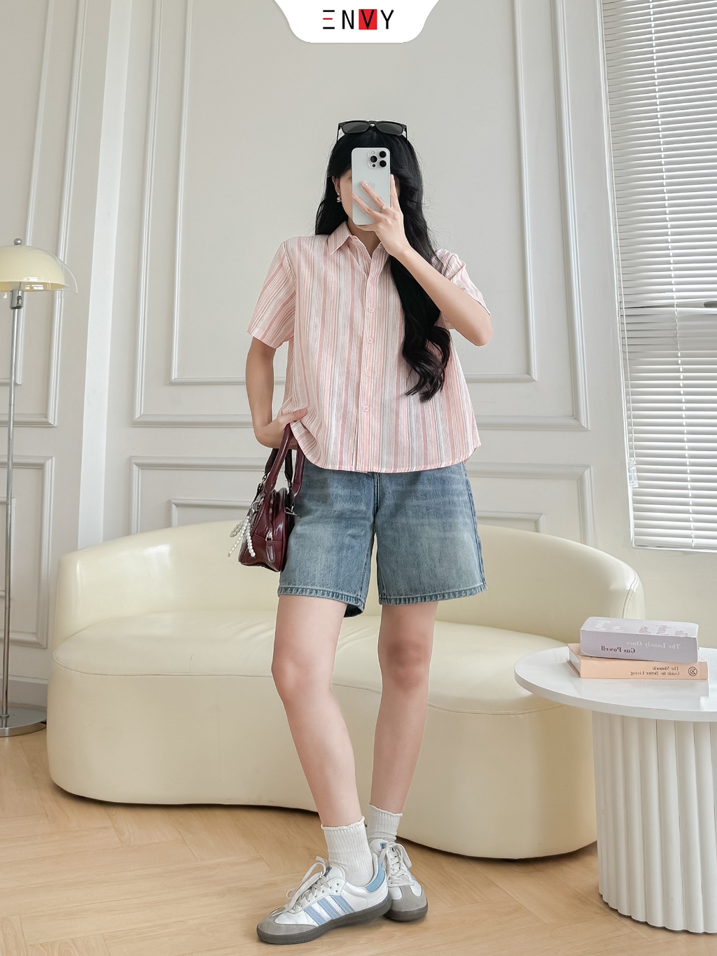 Ảnh Quần Jean Ngố Nữ Lưng Cao Ống Rộng, Vải Jean mềm màu Trend ENVY JS59 1