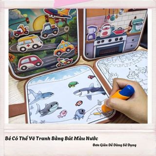 Đồ Chơi Sách Nước Ma Thuật Tô Màu Kèm Sticker Bóc Dán Cho Bé Thỏa Sức Phát Triển Kỹ Năng Tư Duy Sáng Tạo