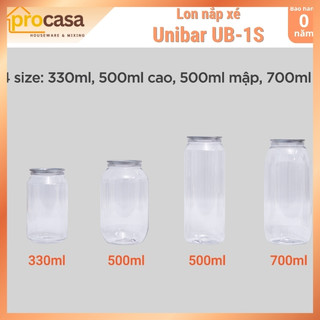 Lon nhựa PET nắp nhôm xé Unibar size 330 - 500 - 700ml dùng cho UB-1S