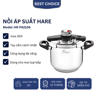 Nồi áp suất Hare HR PA2106 inox 304 dùng trên mọi loại bếp, tặng kèm nắp kính và gioăng cao su