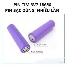 3v7 Tím 18650 đầu nhọn, đầu bằng sạc dùng nhiều lần dùng cho loa, đèn pin, sạc dự phòng