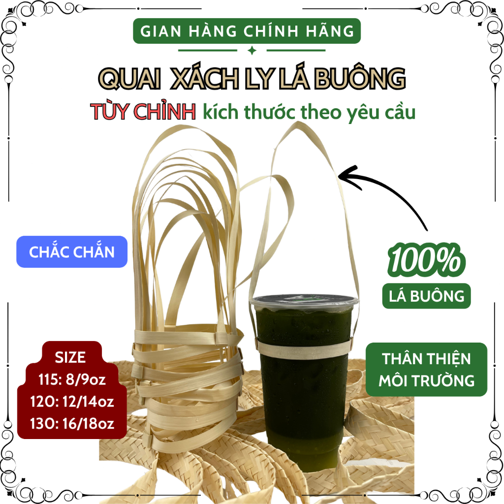 [100 Cái] Quai Xách Ly Lá Buông KOMORA, Thân Thiện Môi Trường, Bền Chắc, Tùy Chỉnh Kích Thước